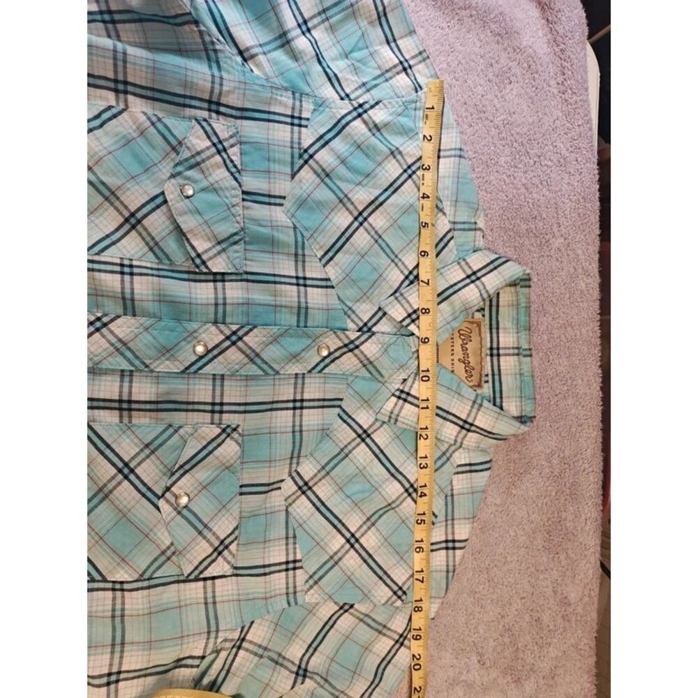 Wrangler Men’s Turquoise Plaid Short Sleeve Pearl Snap Western Shirt Size M - Picture 6 of 7